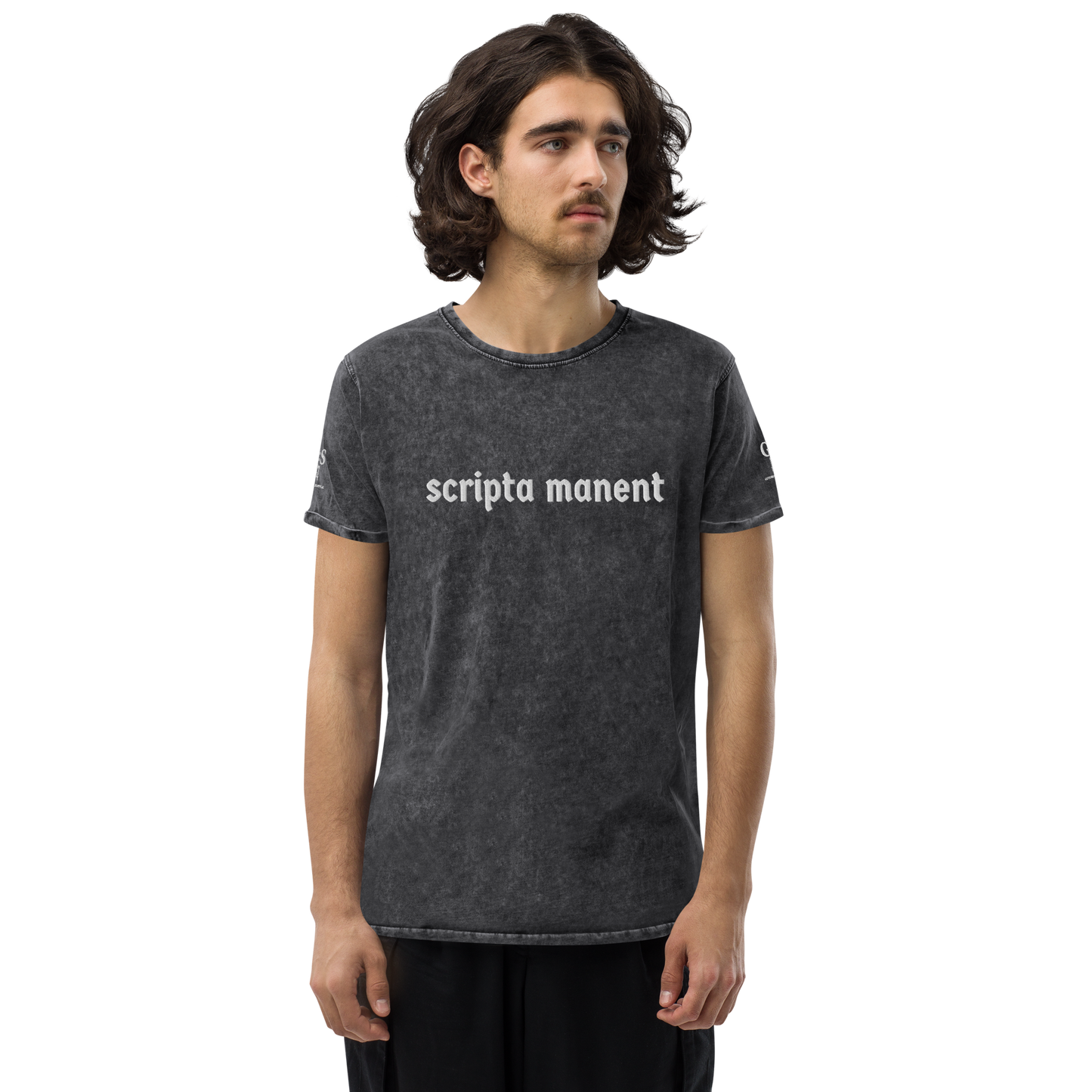 Denim-T-Shirt „Scripta manent“ – von GutenbergsSoehne.de