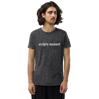 Denim-T-Shirt „Scripta manent“ – von GutenbergsSoehne.de