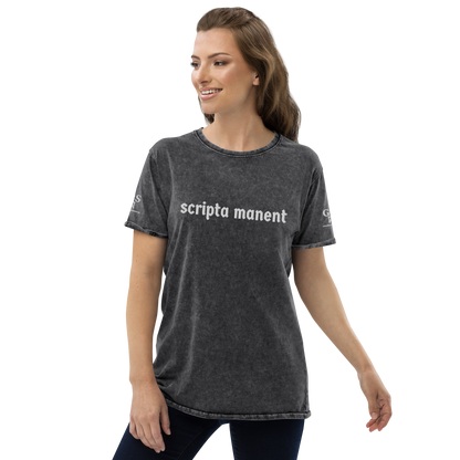Denim-T-Shirt „Scripta manent“ – von GutenbergsSoehne.de