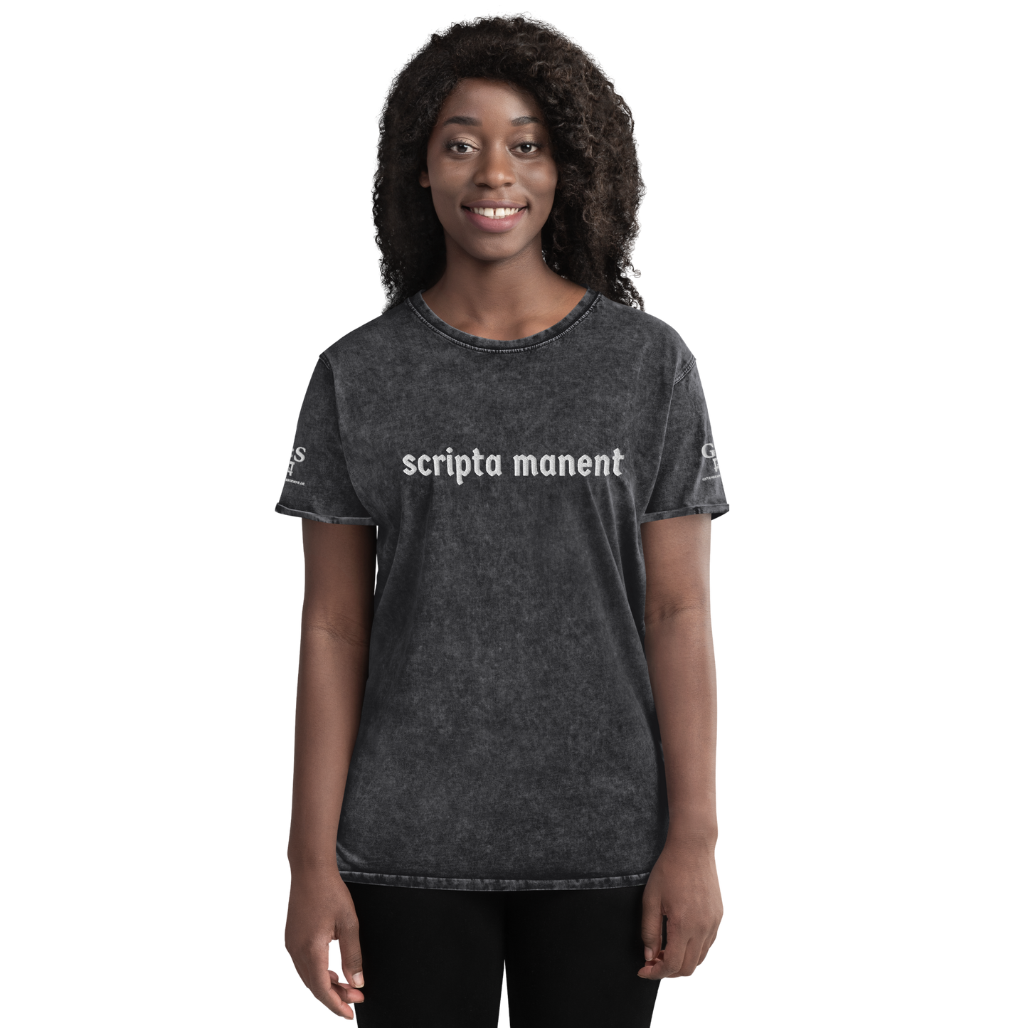 Denim-T-Shirt „Scripta manent“ – von GutenbergsSoehne.de