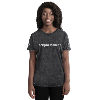 Denim-T-Shirt „Scripta manent“ – von GutenbergsSoehne.de