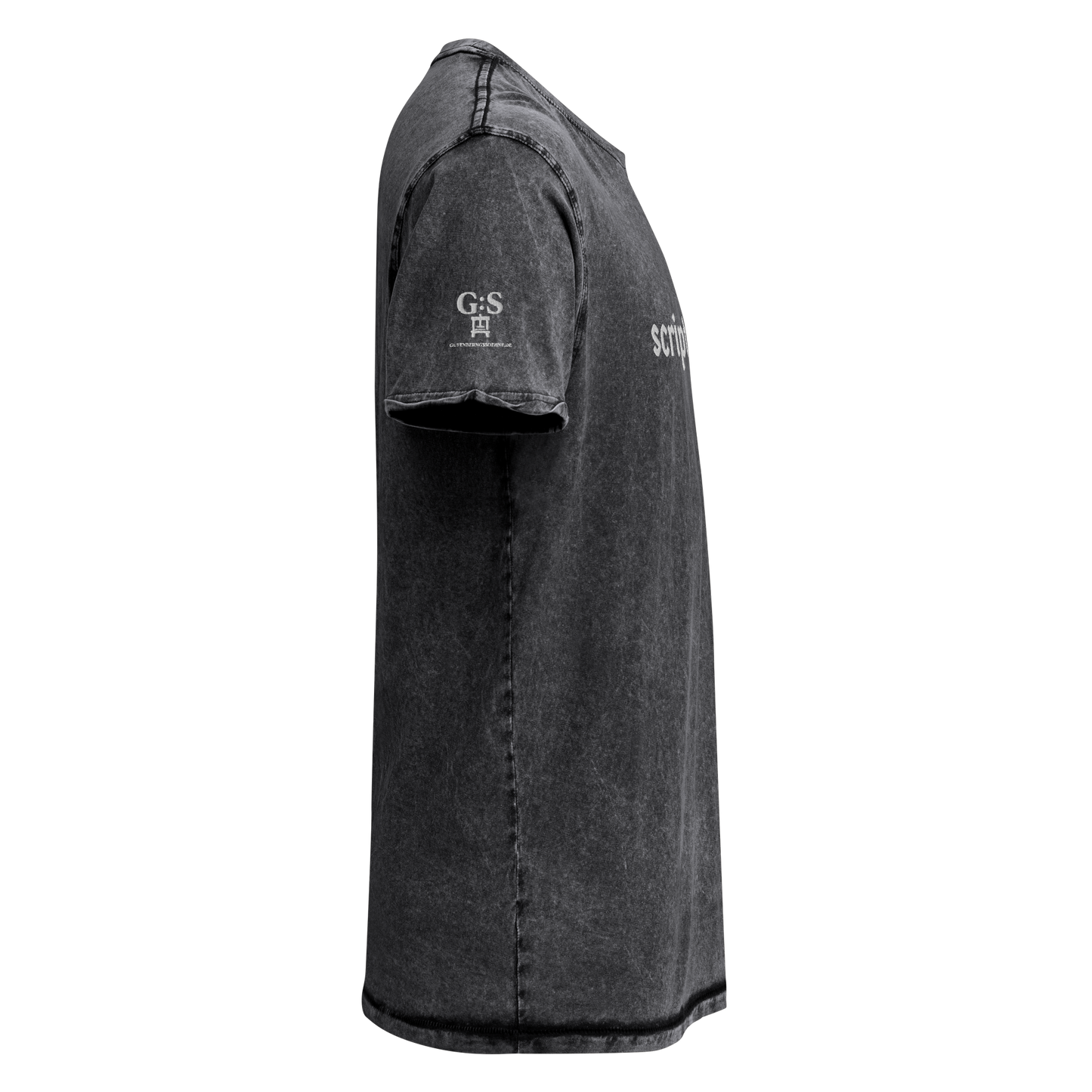 Denim-T-Shirt „Scripta manent“ – von GutenbergsSoehne.de