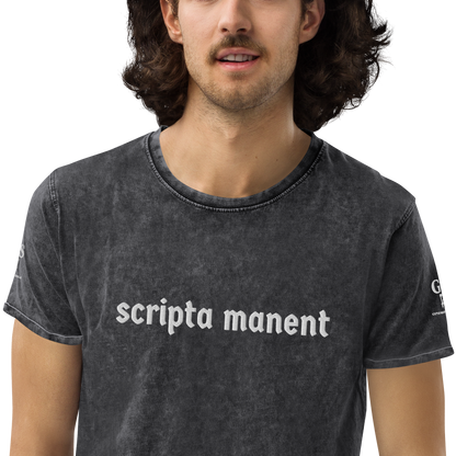 Denim-T-Shirt „Scripta manent“ – von GutenbergsSoehne.de