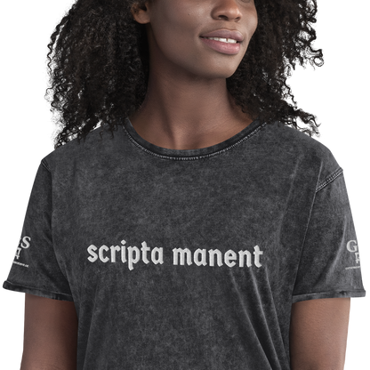 Denim-T-Shirt „Scripta manent“ – von GutenbergsSoehne.de