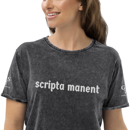 Denim-T-Shirt „Scripta manent“ – von GutenbergsSoehne.de
