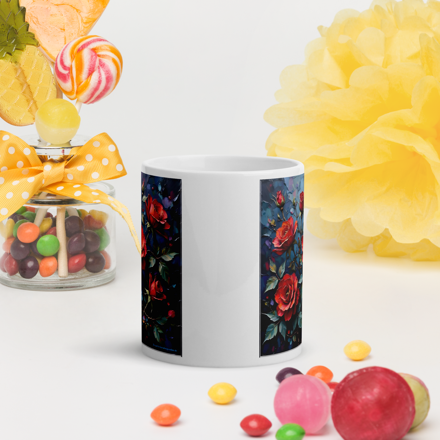 Glänzende Keramiktasse „Dunkle Rose“ – Eleganz für deine Kaffeepause