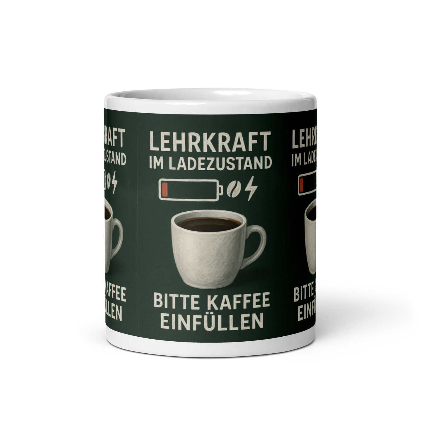 Weiße Tasse „Lehrkraft im Ladezustand“ – Humorvoller Schulstart für Lehrer:innen