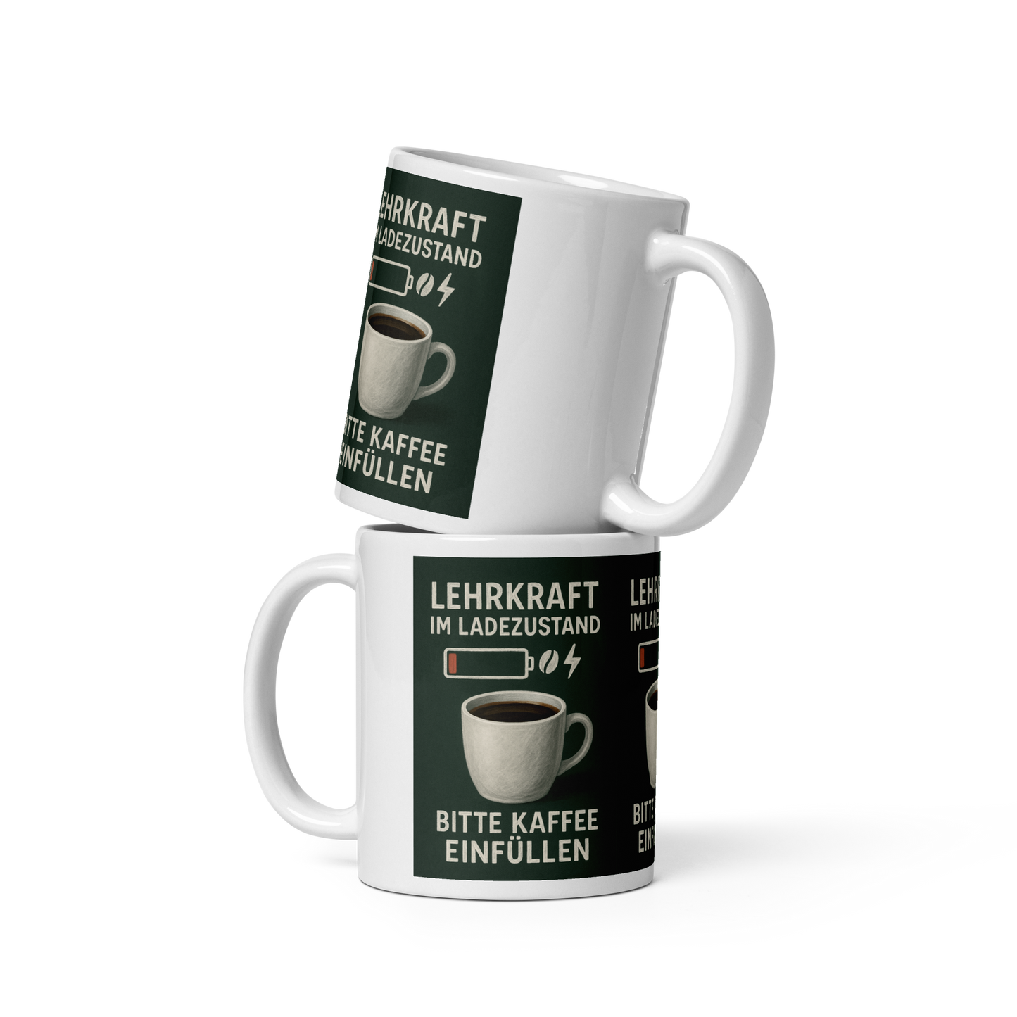 Weiße Tasse „Lehrkraft im Ladezustand“ – Humorvoller Schulstart für Lehrer:innen