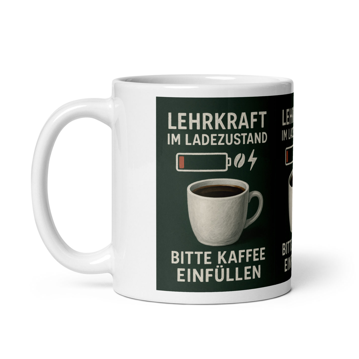 Weiße Tasse „Lehrkraft im Ladezustand“ – Humorvoller Schulstart für Lehrer:innen