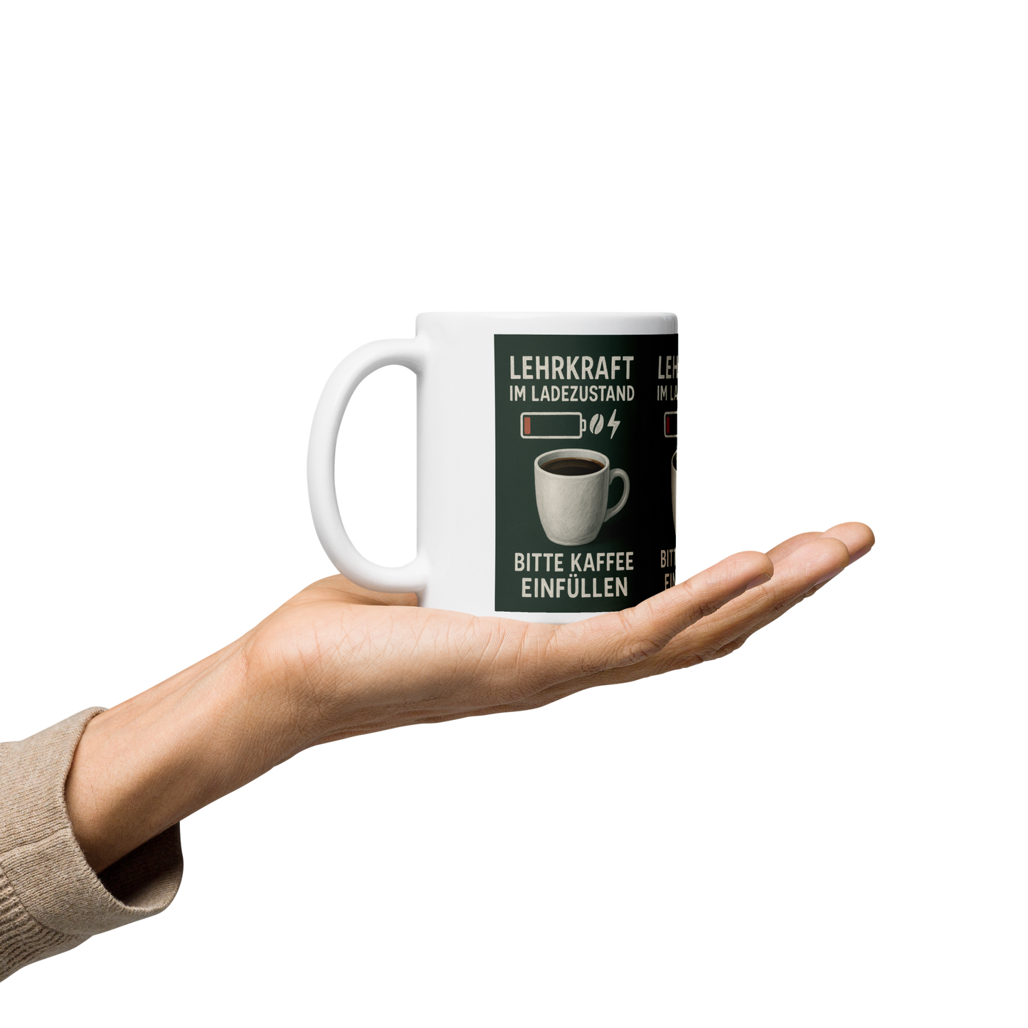 Weiße Tasse „Lehrkraft im Ladezustand“ – Humorvoller Schulstart für Lehrer:innen