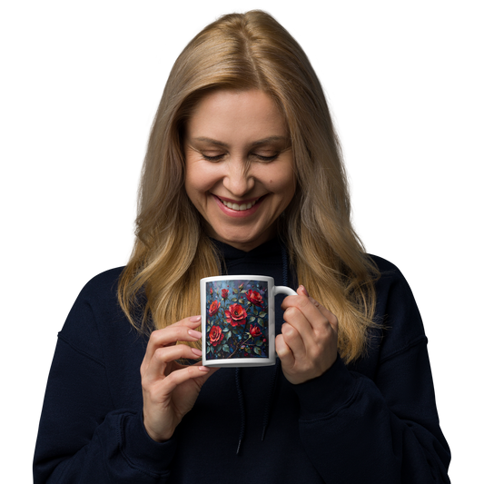 Glänzende Keramiktasse „Dunkle Rose“ – Eleganz für deine Kaffeepause