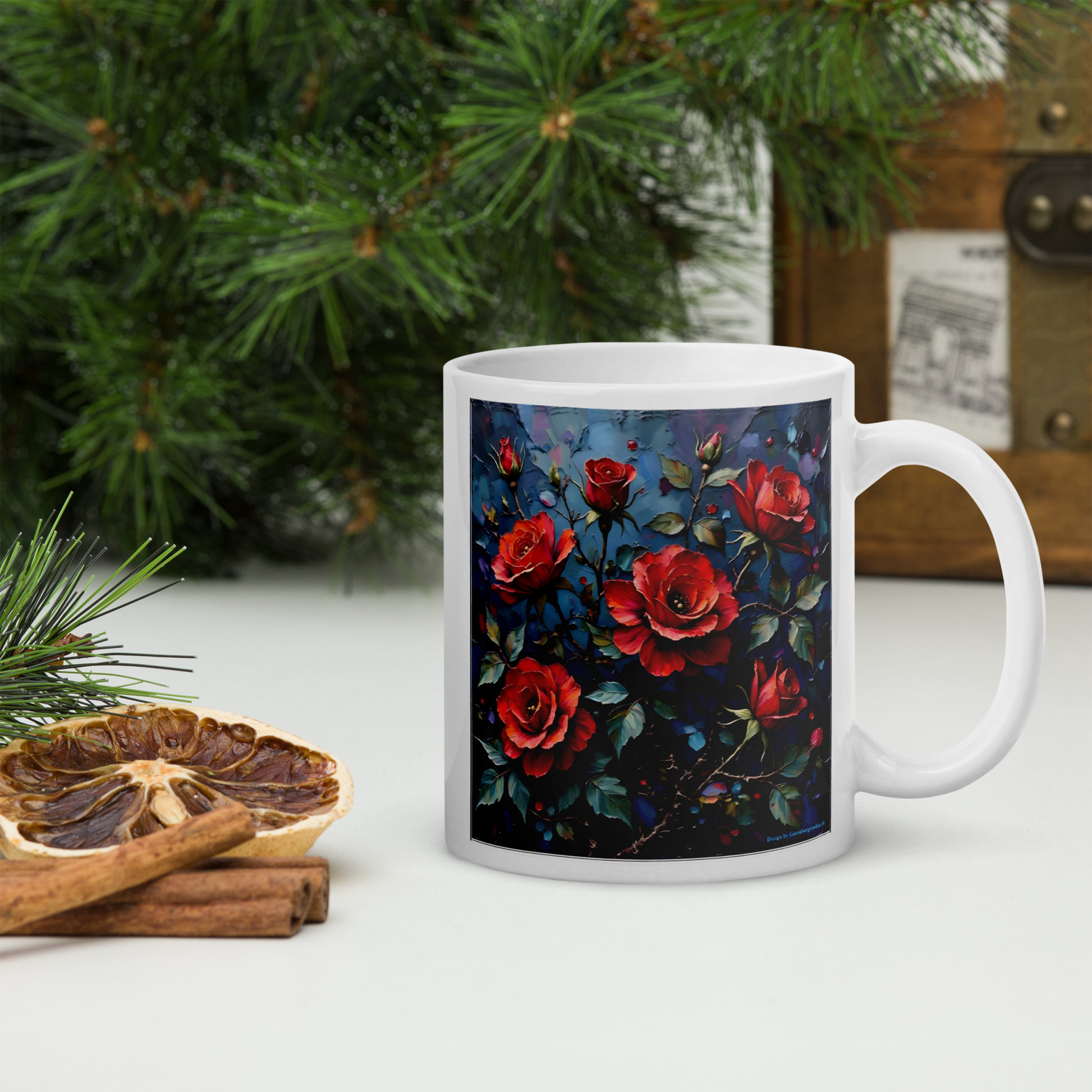 Glänzende Keramiktasse „Dunkle Rose“ – Eleganz für deine Kaffeepause