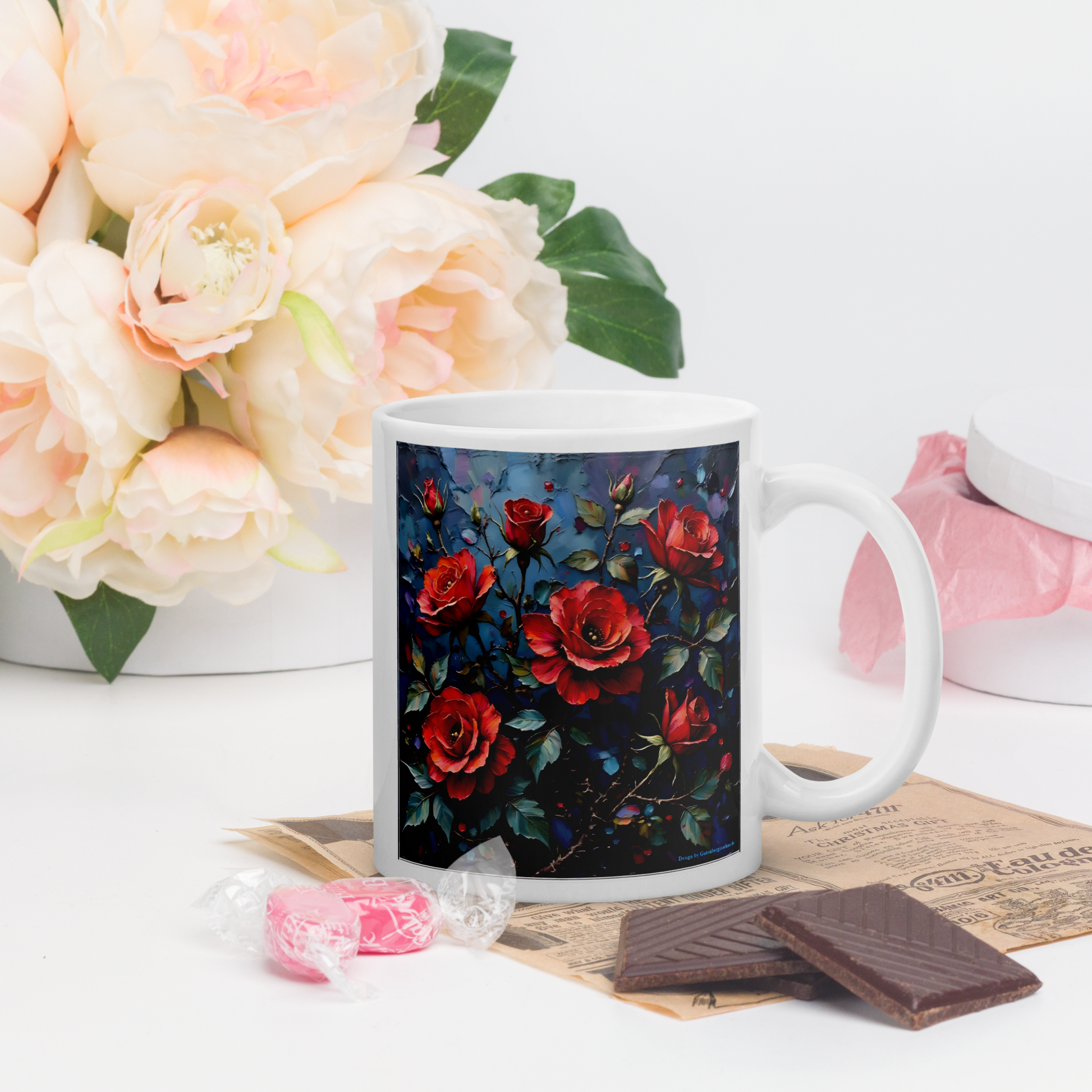 Glänzende Keramiktasse „Dunkle Rose“ – Eleganz für deine Kaffeepause