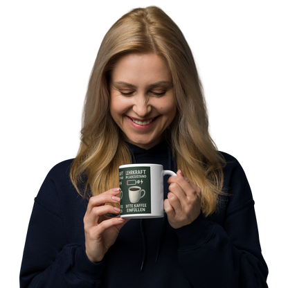 Weiße Tasse „Lehrkraft im Ladezustand“ – Humorvoller Schulstart für Lehrer:innen