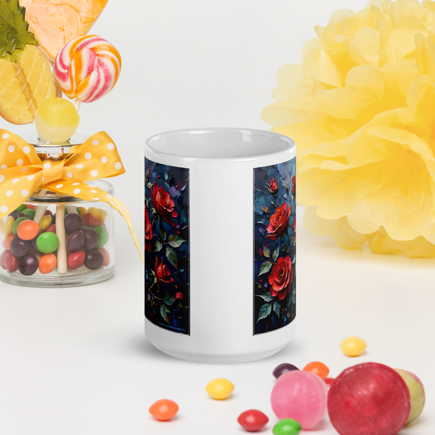 Glänzende Keramiktasse „Dunkle Rose“ – Eleganz für deine Kaffeepause