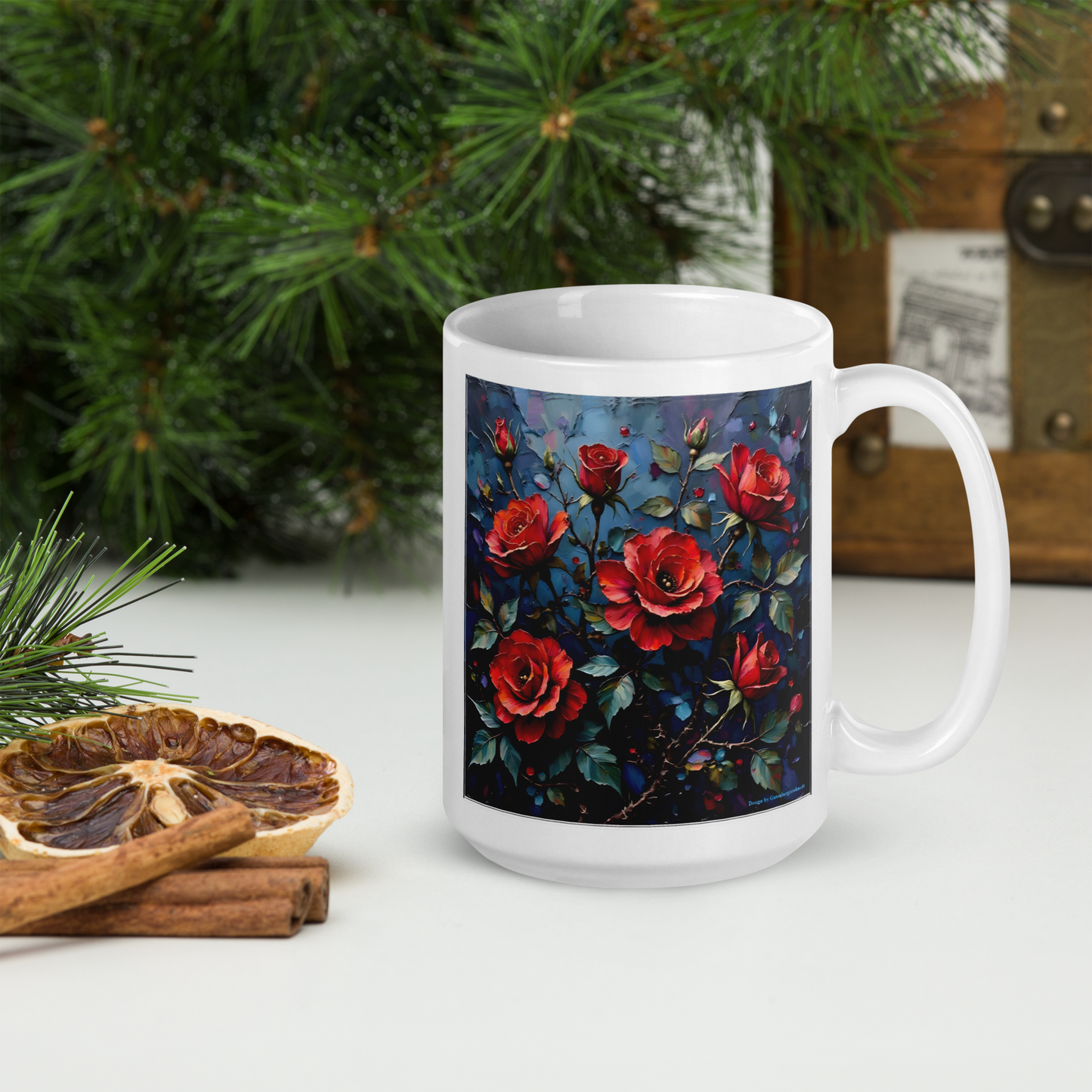 Glänzende Keramiktasse „Dunkle Rose“ – Eleganz für deine Kaffeepause