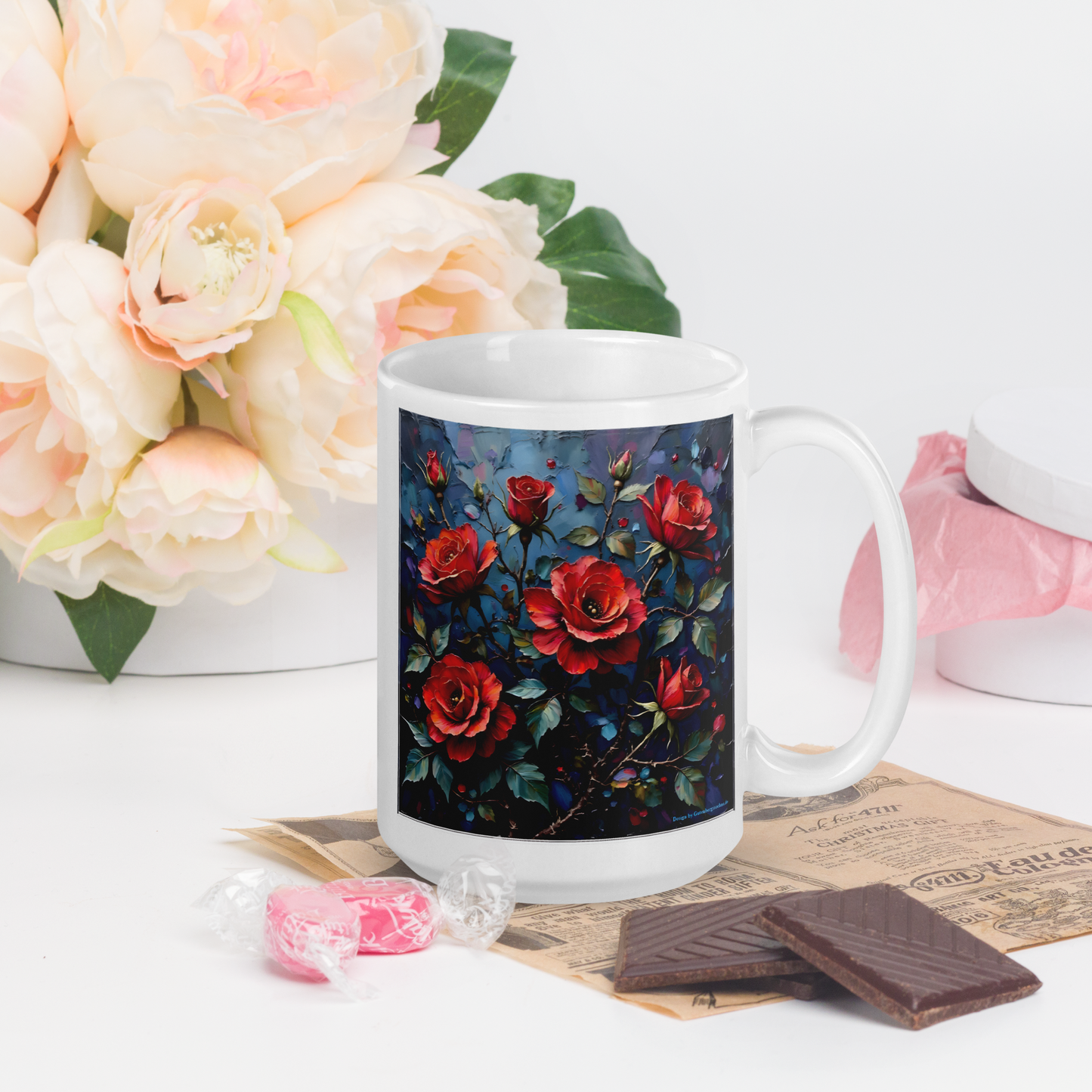 Glänzende Keramiktasse „Dunkle Rose“ – Eleganz für deine Kaffeepause