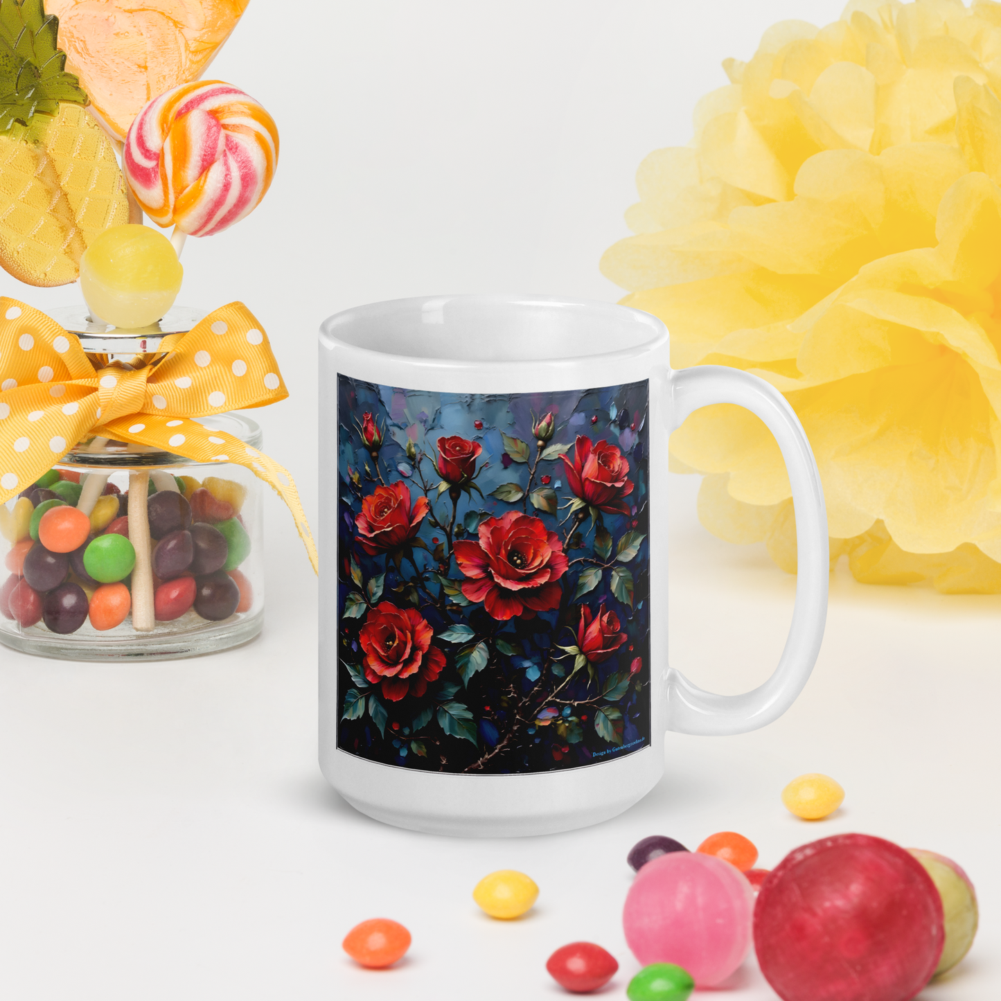 Glänzende Keramiktasse „Dunkle Rose“ – Eleganz für deine Kaffeepause
