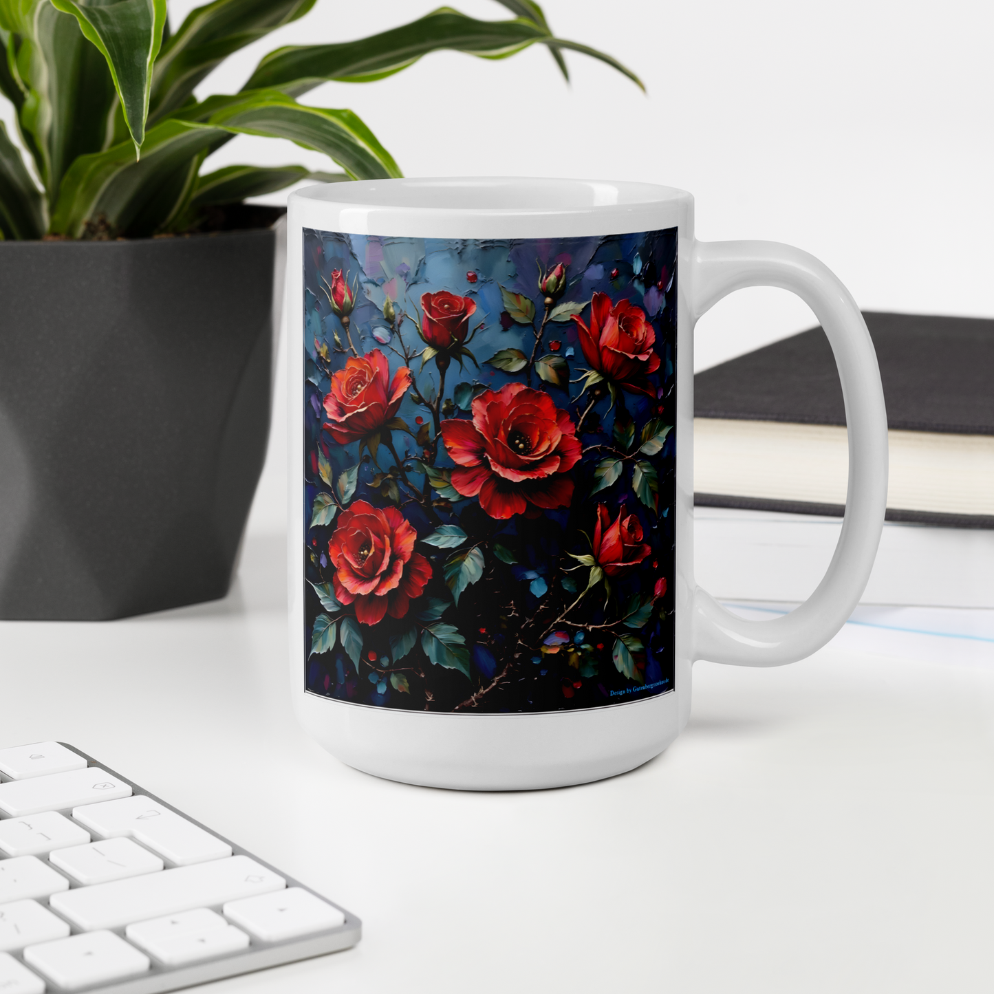 Glänzende Keramiktasse „Dunkle Rose“ – Eleganz für deine Kaffeepause